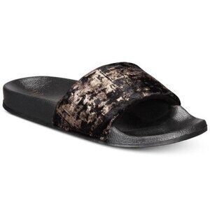 INC International Concepts Metallic Velour Slide Slippers, Black/Gold, Sz. XL